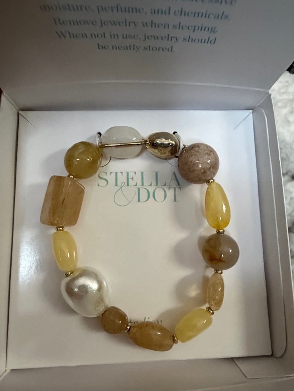 Stella & Dot Beige Yellow and Cream Multi-Bead Stretch Bracelet